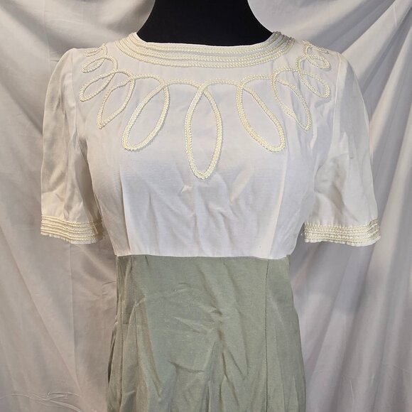 Vintage M.H.M Melissa Harper Dress Size Medium Green & Ivory Rayon & Poly - Picture 2 of 16